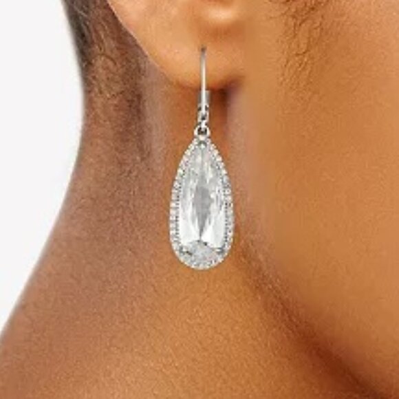 NAPIER Glamorous Silver Long Teardrop Clear CZ Stone Dangle Earrings**NEW! - Picture 5 of 5